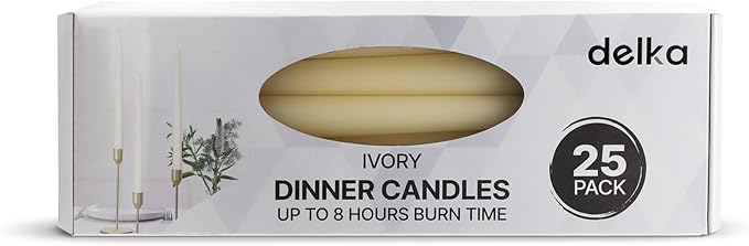 delka Dinner Candles, Tapered 8-Hour Burn Time Dinner Candles, Unscented, Non-drip & Smoke Free, Quality Wax