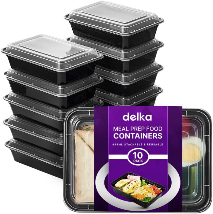 delka Meal Prep Containers -944ml | BPA-Free, Reusable Food Storage Boxes | Microwave, Freezer & Dishwasher Safe | Leakproof & Stackable for Healthy Meal Planning & Portion Control