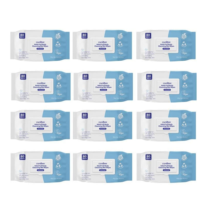 CareBee Adult Body Wipes – Plastic-Free, Plant-Based, FSC Certified, Biodegradable & Vegan | Dermatologically Tested Cleansing Wipes for Daily Freshness & Hygiene (White)