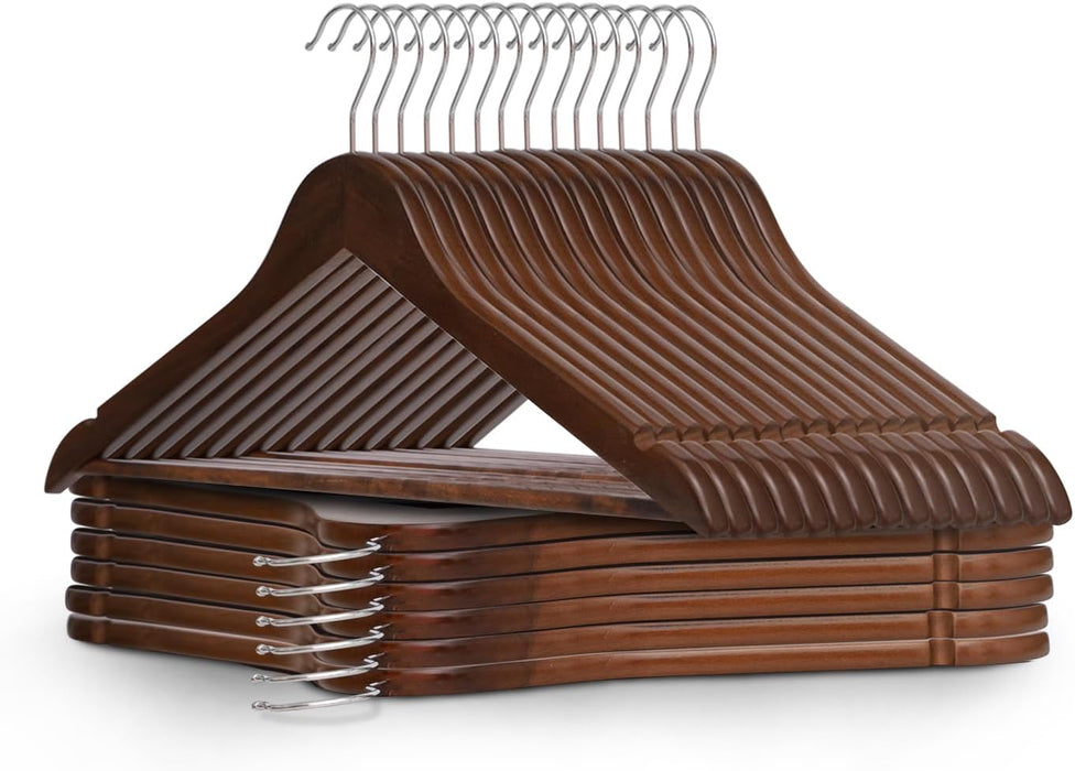 KEPLIN Strong Wooden Coat Hangers with 360 Degree Rotatory Hook & Round Trouser Bar & Shoulder Notches - Durable Wardrobe Space Saver - Suitable for Coat, Jacket, Suit, Jumper