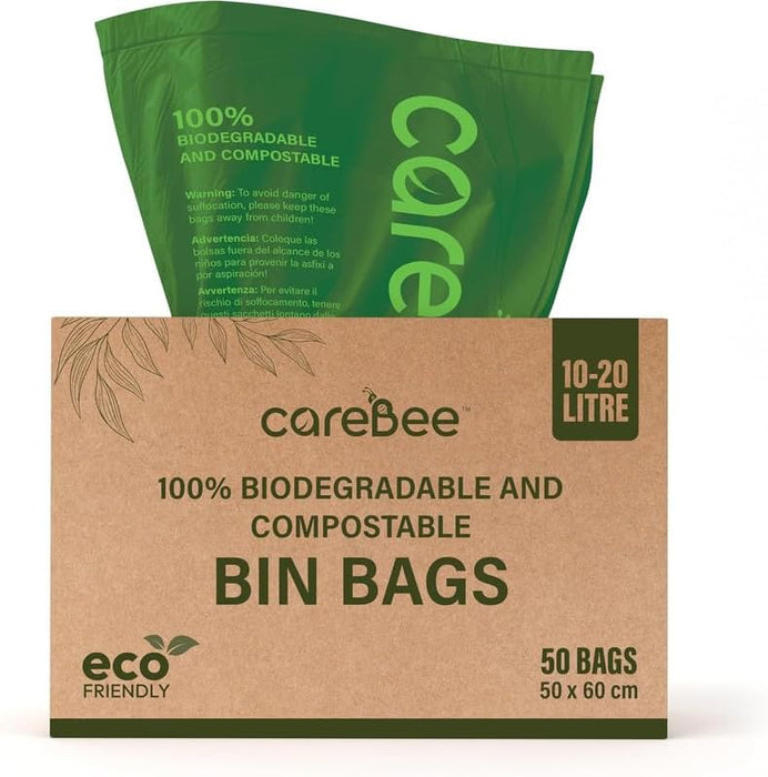 CareeBee Biodegradable Kitchen Bin Bags– 100% Compostable, Made from Corn Starch & PBAT– Eco-Friendly, Leak-proof, Tear-Resistant– Food Waste Bags for Home & Office