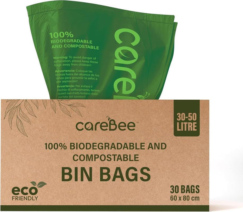 CareeBee Biodegradable Kitchen Bin Bags– 100% Compostable, Made from Corn Starch & PBAT– Eco-Friendly, Leak-proof, Tear-Resistant– Food Waste Bags for Home & Office