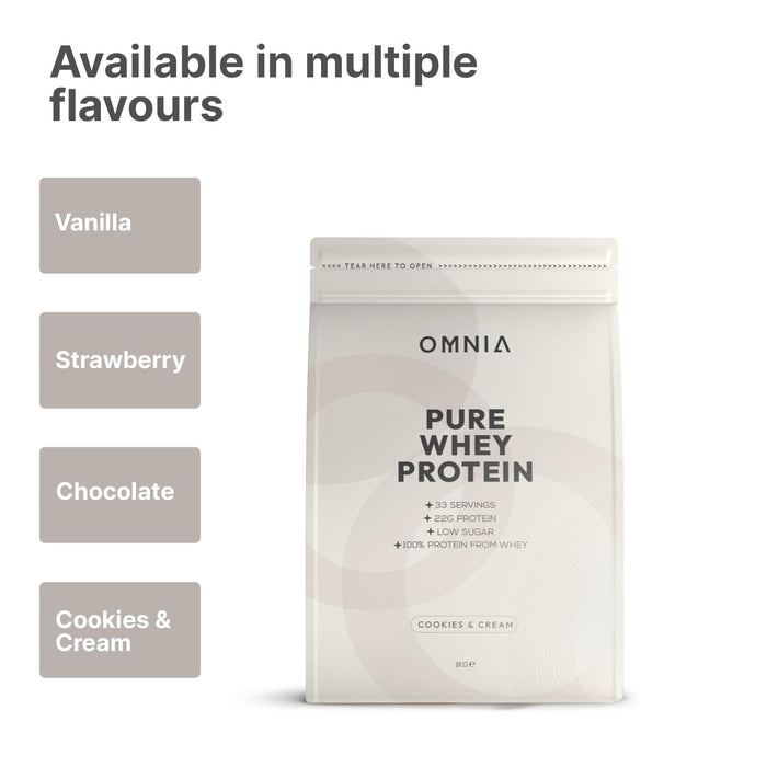 OMNIA Protein Powder, 100% Whey Protein Powder, 1 kg, 33 Servings, Over 22G Protein Per Serving Low Carbs and Low Sugar