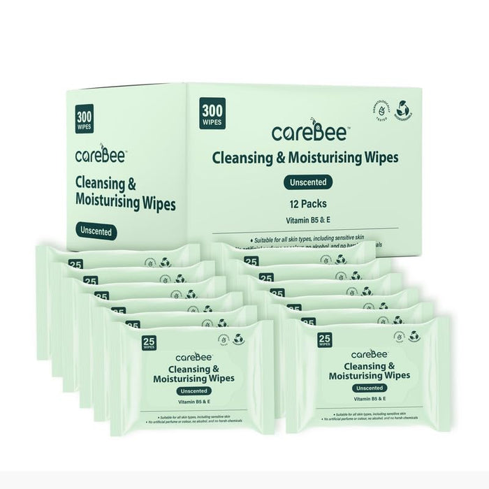 CareBee Plastic-Free Facial Wipes, 25 Wipes Per Pack, Plant-Based & FSC Certified | Biodegradable, Gentle Makeup Remover Wipes | Vegan, Eco-Friendly Cleansing Wipes for All Skin Types