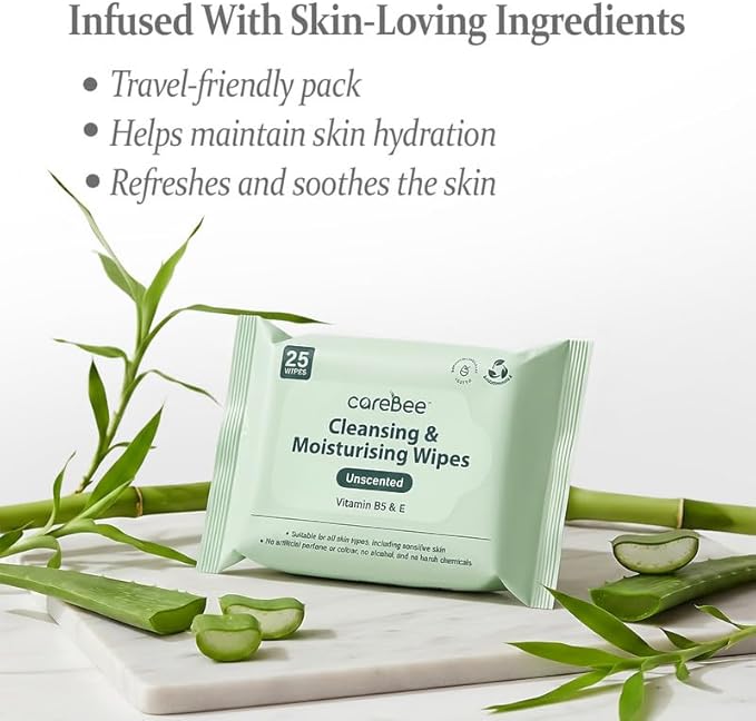 CareBee Plastic-Free Facial Wipes, 25 Wipes Per Pack, Plant-Based & FSC Certified | Biodegradable, Gentle Makeup Remover Wipes | Vegan, Eco-Friendly Cleansing Wipes for All Skin Types