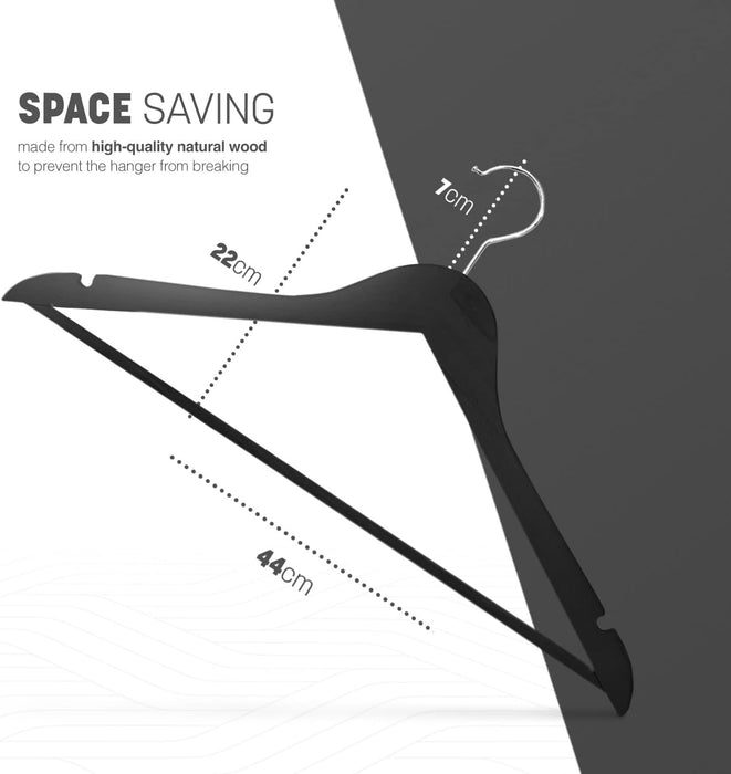 KEPLIN Strong Wooden Coat Hangers with 360 Degree Rotatory Hook & Round Trouser Bar & Shoulder Notches - Durable Wardrobe Space Saver - Suitable for Coat, Jacket, Suit, Jumper