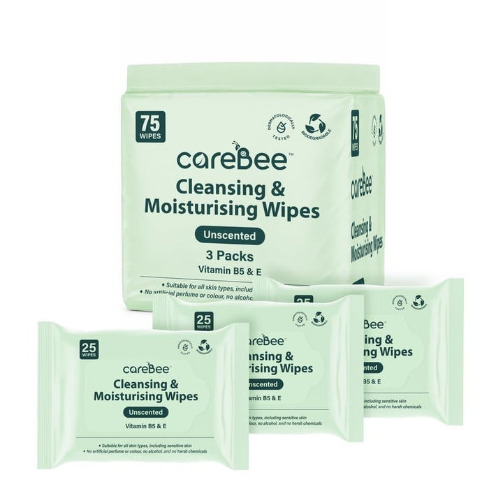 CareBee Plastic-Free Facial Wipes, 25 Wipes Per Pack, Plant-Based & FSC Certified | Biodegradable, Gentle Makeup Remover Wipes | Vegan, Eco-Friendly Cleansing Wipes for All Skin Types