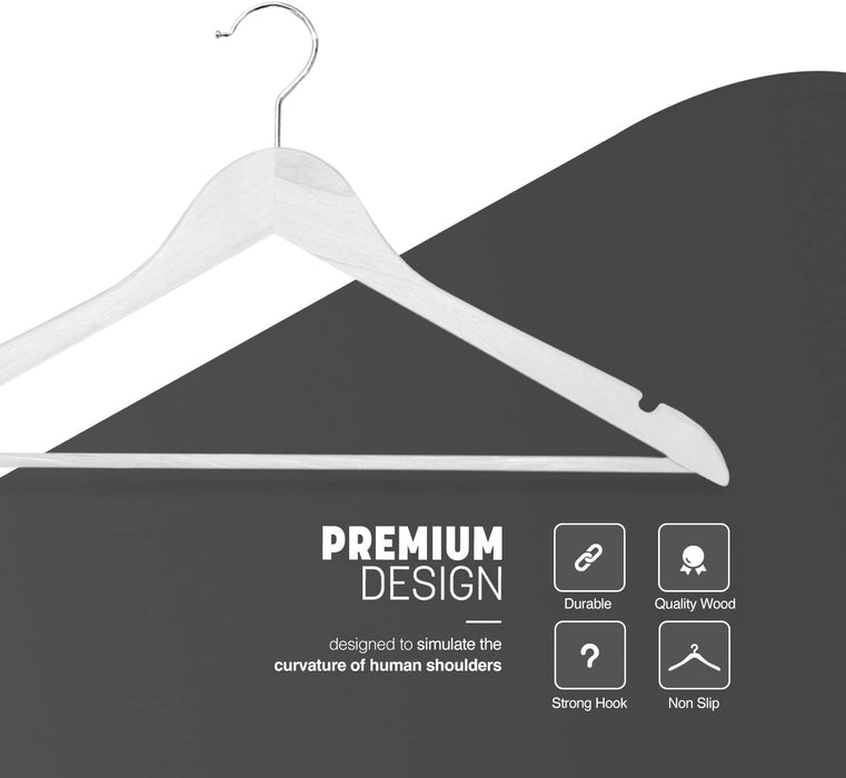 KEPLIN Strong Wooden Coat Hangers with 360 Degree Rotatory Hook & Round Trouser Bar & Shoulder Notches - Durable Wardrobe Space Saver - Suitable for Coat, Jacket, Suit, Jumper
