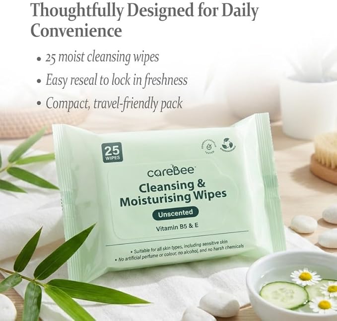 CareBee Plastic-Free Facial Wipes, 25 Wipes Per Pack, Plant-Based & FSC Certified | Biodegradable, Gentle Makeup Remover Wipes | Vegan, Eco-Friendly Cleansing Wipes for All Skin Types