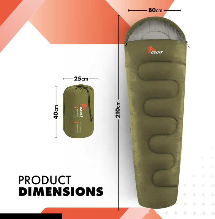 azark Premium Sleeping Bag, 350GSM, Lightweight and Waterproof, 4 Seasons of Camping, Hiking and Outdoors, Sleeping bag for Adults & Kids