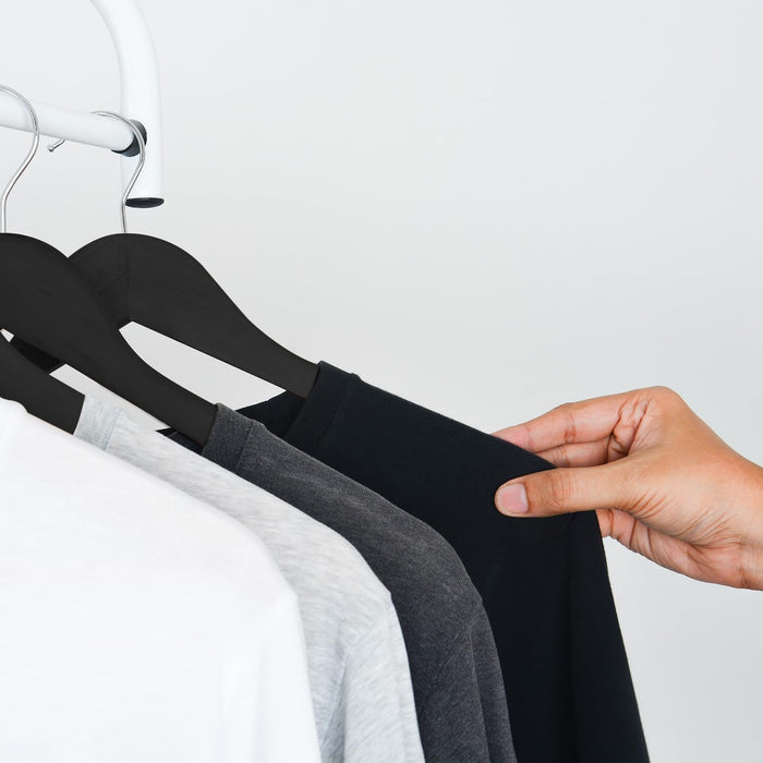 KEPLIN Strong Wooden Coat Hangers with 360 Degree Rotatory Hook & Round Trouser Bar & Shoulder Notches - Durable Wardrobe Space Saver - Suitable for Coat, Jacket, Suit, Jumper