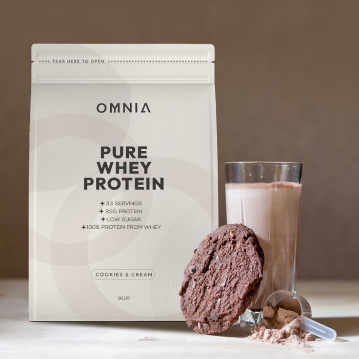 OMNIA Protein Powder, 100% Whey Protein Powder, 1 kg, 33 Servings, Over 22G Protein Per Serving Low Carbs and Low Sugar