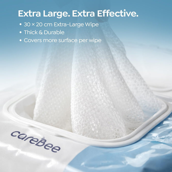 CareBee Adult Body Wipes – Plastic-Free, Plant-Based, FSC Certified, Biodegradable & Vegan | Dermatologically Tested Cleansing Wipes for Daily Freshness & Hygiene (White)