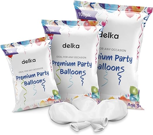 delka 12-Inch Latex Birthday Balloons - Pack of 25/50, Assorted | Suitable for Kids Party Decorations, Baby Shower, Wedding, Christmas, New Year Eve Decoration & Celebration| Helium Gas or Air Inflated