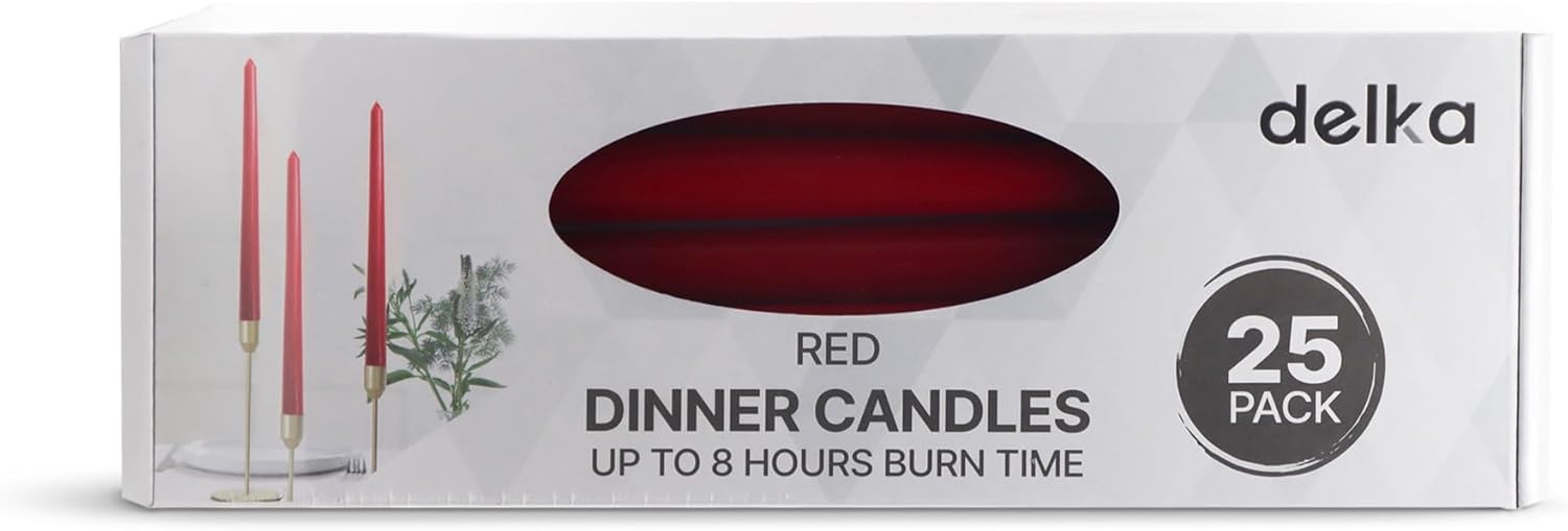 delka Dinner Candles, Tapered 8-Hour Burn Time Dinner Candles, Unscented, Non-drip & Smoke Free, Quality Wax