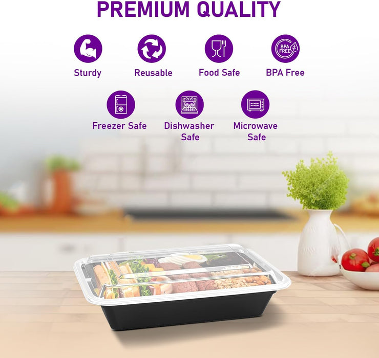 delka Meal Prep Containers -944ml | BPA-Free, Reusable Food Storage Boxes | Microwave, Freezer & Dishwasher Safe | Leakproof & Stackable for Healthy Meal Planning & Portion Control