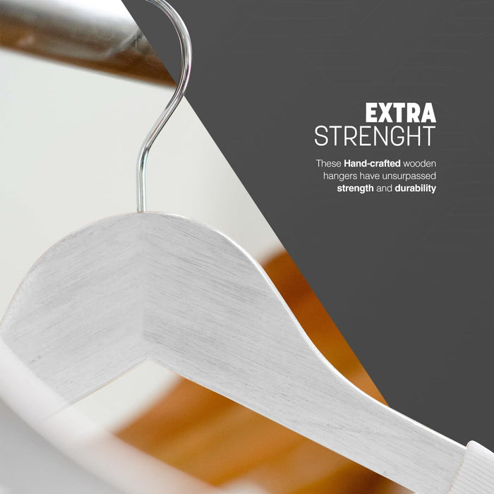 KEPLIN Strong Wooden Coat Hangers with 360 Degree Rotatory Hook & Round Trouser Bar & Shoulder Notches - Durable Wardrobe Space Saver - Suitable for Coat, Jacket, Suit, Jumper