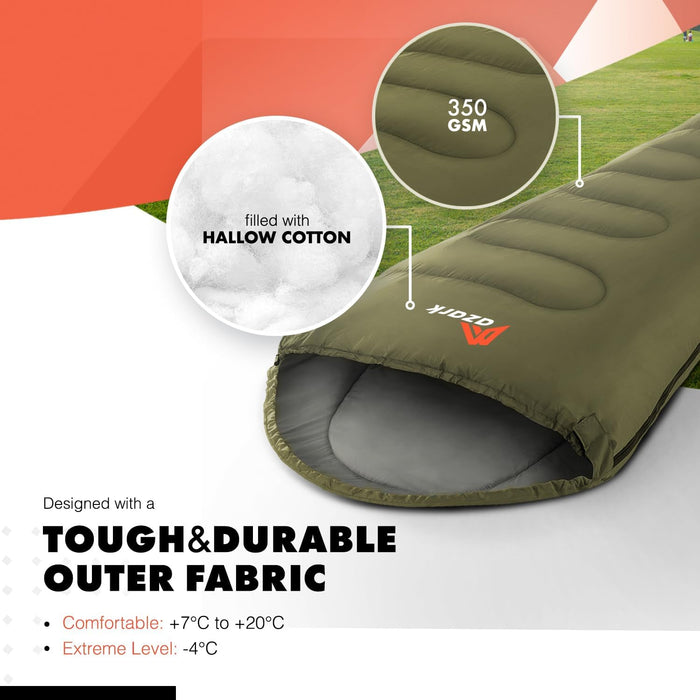 azark Premium Sleeping Bag, 350GSM, Lightweight and Waterproof, 4 Seasons of Camping, Hiking and Outdoors, Sleeping bag for Adults & Kids
