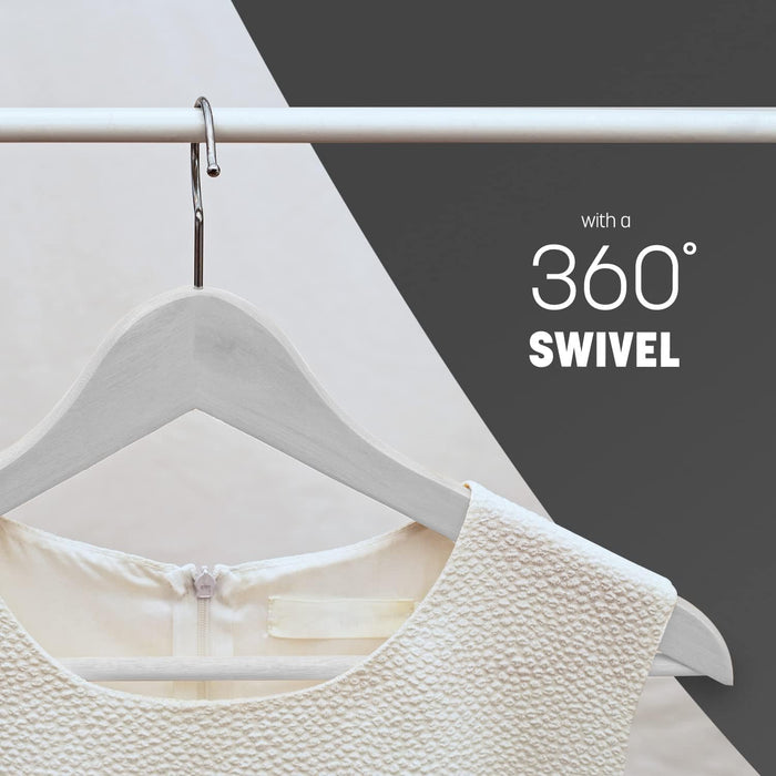 KEPLIN Strong Wooden Coat Hangers with 360 Degree Rotatory Hook & Round Trouser Bar & Shoulder Notches - Durable Wardrobe Space Saver - Suitable for Coat, Jacket, Suit, Jumper