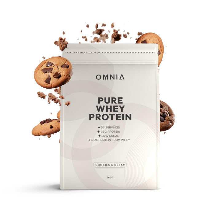 OMNIA Protein Powder, 100% Whey Protein Powder, 1 kg, 33 Servings, Over 22G Protein Per Serving Low Carbs and Low Sugar