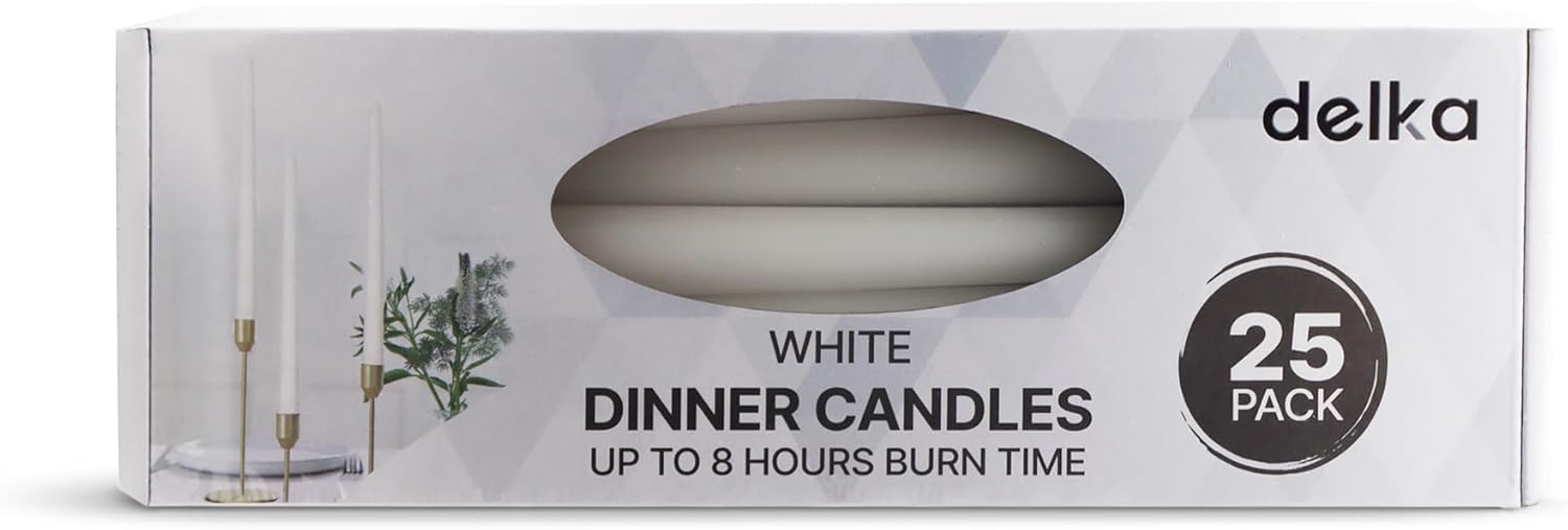 delka Dinner Candles, Tapered 8-Hour Burn Time Dinner Candles, Unscented, Non-drip & Smoke Free, Quality Wax