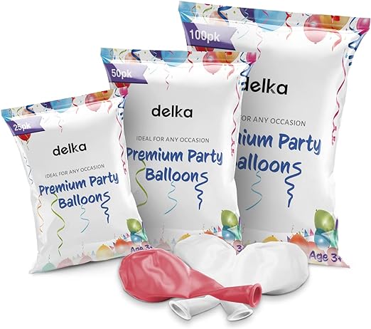 delka 12-Inch Latex Birthday Balloons - Pack of 25/50, Assorted | Suitable for Kids Party Decorations, Baby Shower, Wedding, Christmas, New Year Eve Decoration & Celebration| Helium Gas or Air Inflated