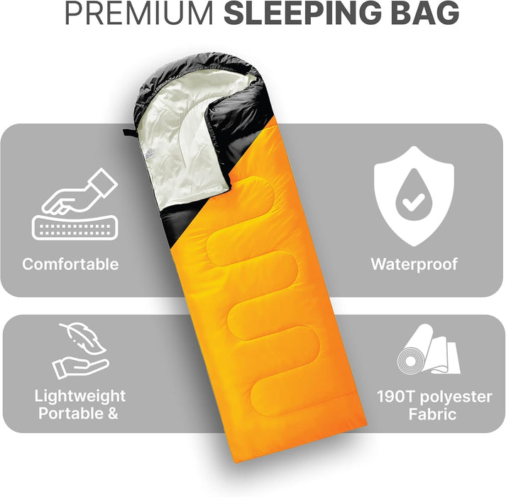 azark Premium Lightweight Sleeping Bag for Adults & Kids, 400 GSM, 4 Season Waterproof Sleeping Bag, Comfortable & Portable, Machine Washable, Camping & Hiking Essential