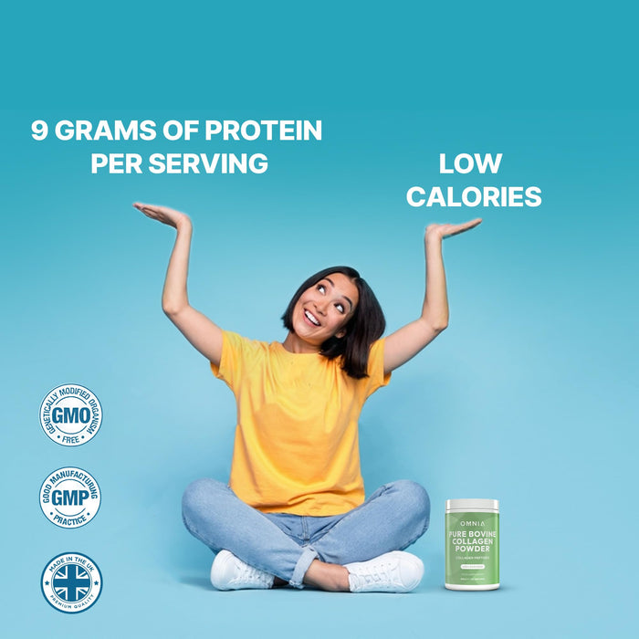 Omnia Collagen Powder, Pure Bovine Collagen Peptides Powder - 50 Servings - High Levels of Essential Amino Acids, Collagen Supplement, UK Made