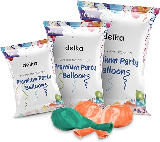 delka 12-Inch Latex Birthday Balloons - Pack of 25/50, Assorted | Suitable for Kids Party Decorations, Baby Shower, Wedding, Christmas, New Year Eve Decoration & Celebration| Helium Gas or Air Inflated