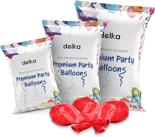 delka 12-Inch Latex Birthday Balloons - Pack of 25/50, Assorted | Suitable for Kids Party Decorations, Baby Shower, Wedding, Christmas, New Year Eve Decoration & Celebration| Helium Gas or Air Inflated