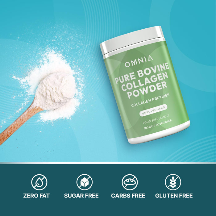 Omnia Collagen Powder, Pure Bovine Collagen Peptides Powder - 50 Servings - High Levels of Essential Amino Acids, Collagen Supplement, UK Made