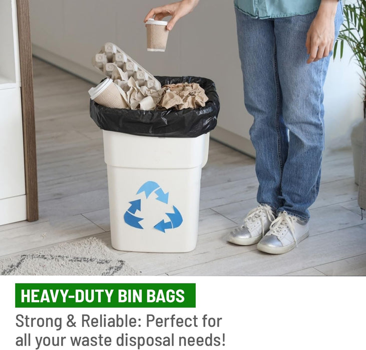 delka Heavy Duty Bin Bags, Extra Strong, Tear-Resistant Garbage Bags for Household, Commercial, and Garden Waste, Leak & Tear Resistant, Flat Top, Eco-Freindly, Recyclable