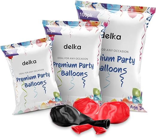 delka 12-Inch Latex Birthday Balloons - Pack of 25/50, Assorted | Suitable for Kids Party Decorations, Baby Shower, Wedding, Christmas, New Year Eve Decoration & Celebration| Helium Gas or Air Inflated