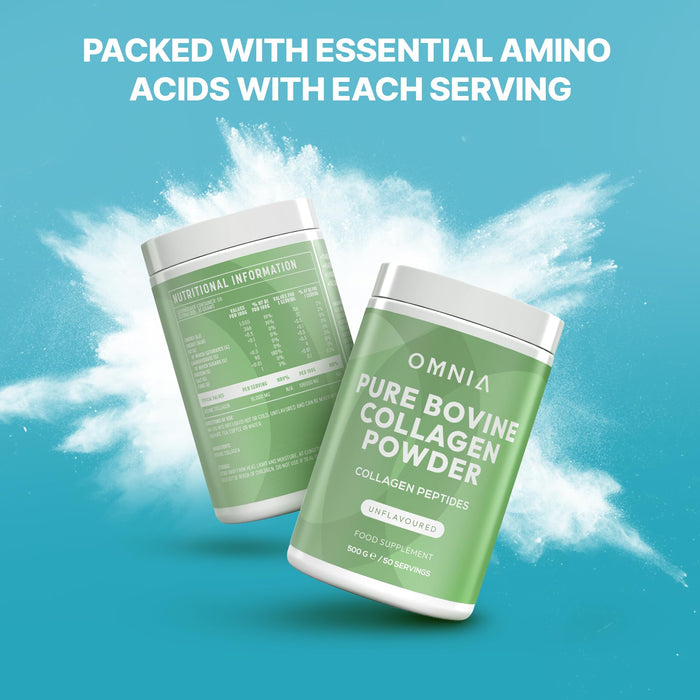 Omnia Collagen Powder, Pure Bovine Collagen Peptides Powder - 50 Servings - High Levels of Essential Amino Acids, Collagen Supplement, UK Made