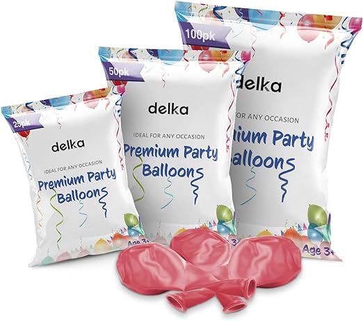delka 12-Inch Latex Birthday Balloons - Pack of 25/50, Assorted | Suitable for Kids Party Decorations, Baby Shower, Wedding, Christmas, New Year Eve Decoration & Celebration| Helium Gas or Air Inflated