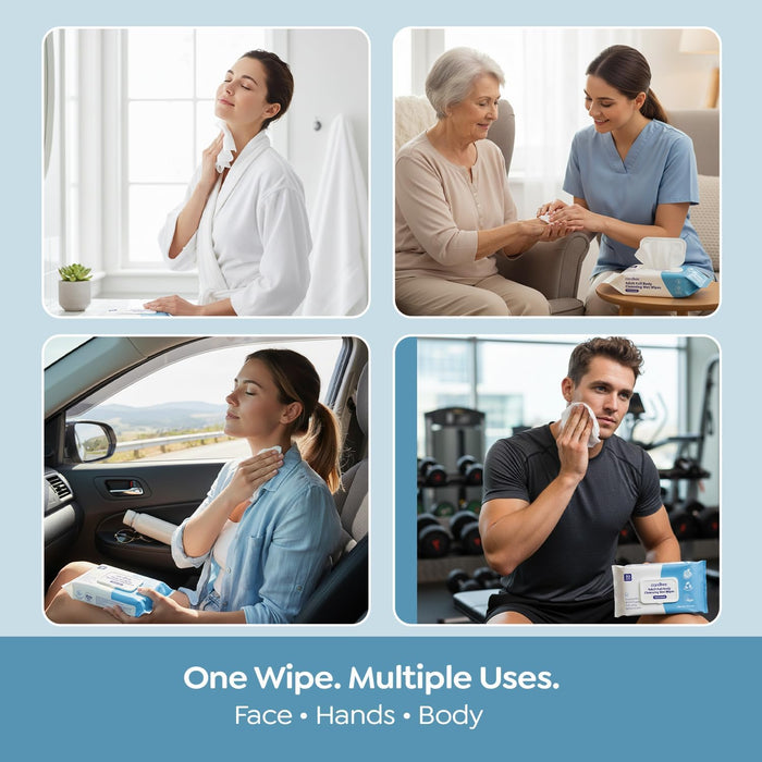 CareBee Adult Body Wipes – Plastic-Free, Plant-Based, FSC Certified, Biodegradable & Vegan | Dermatologically Tested Cleansing Wipes for Daily Freshness & Hygiene (White)