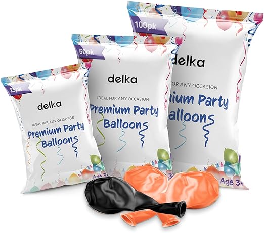 delka 12-Inch Latex Birthday Balloons - Pack of 25/50, Assorted | Suitable for Kids Party Decorations, Baby Shower, Wedding, Christmas, New Year Eve Decoration & Celebration| Helium Gas or Air Inflated