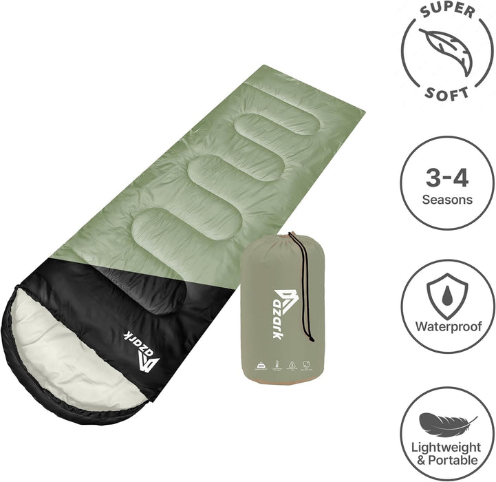 azark Premium Lightweight Sleeping Bag for Adults & Kids, 400 GSM, 4 Season Waterproof Sleeping Bag, Comfortable & Portable, Machine Washable, Camping & Hiking Essential