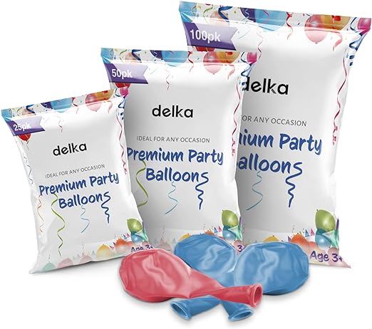 delka 12-Inch Latex Birthday Balloons - Pack of 25/50, Assorted | Suitable for Kids Party Decorations, Baby Shower, Wedding, Christmas, New Year Eve Decoration & Celebration| Helium Gas or Air Inflated