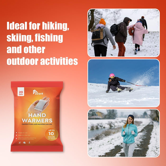 azark Unisex Hand Warmers, Up to 10 Hours, Fast Heating, Pocket-Sized- Ideal for Sports, Winter Activities, Hiking & Camping