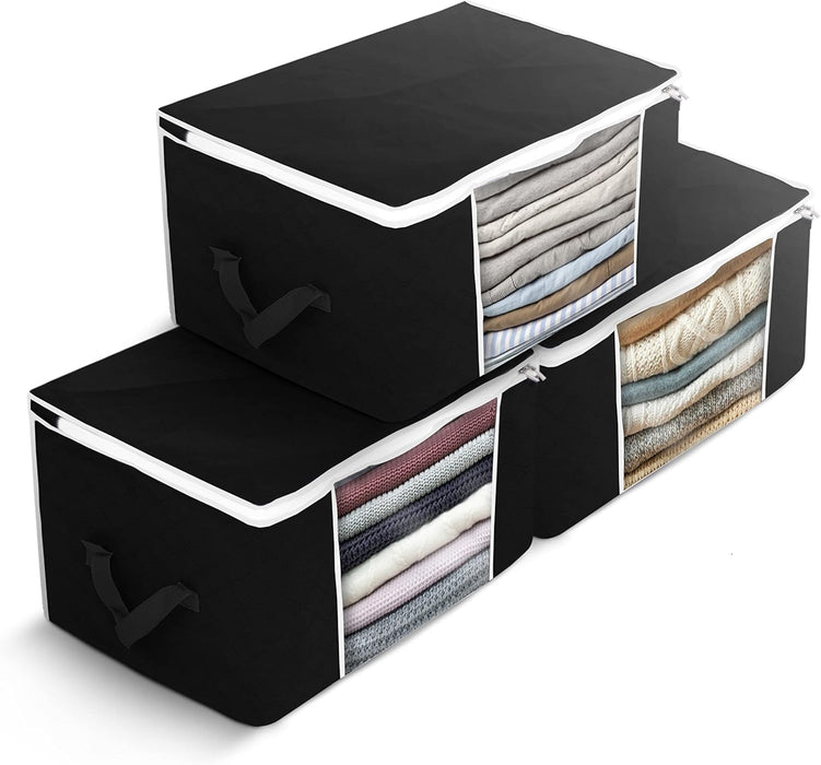delka Storage Bags Organiser for Large Capacity Clothes Storage, Space saving for Duvets, Bedding, Blankets, Toys Pack of 3 Clear Window Foldable Storage Solution (Grey)