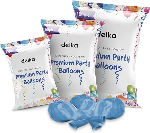 delka 12-Inch Latex Birthday Balloons - Pack of 25/50, Assorted | Suitable for Kids Party Decorations, Baby Shower, Wedding, Christmas, New Year Eve Decoration & Celebration| Helium Gas or Air Inflated