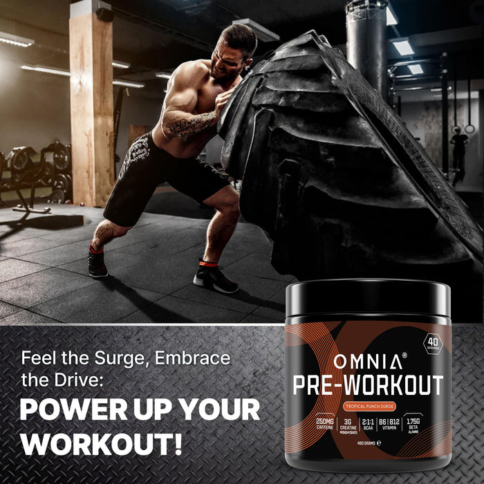 OMNIA Power Pre Workout Powder, Pre Workout Energy Drink with Creatine Monohydrate, Beta-Alanine, Caffeine and Citrulline, 40 Servings, 480g