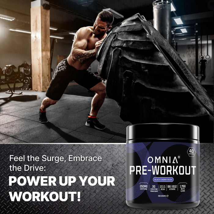 OMNIA Power Pre Workout Powder, Pre Workout Energy Drink with Creatine Monohydrate, Beta-Alanine, Caffeine and Citrulline, 40 Servings, 480g