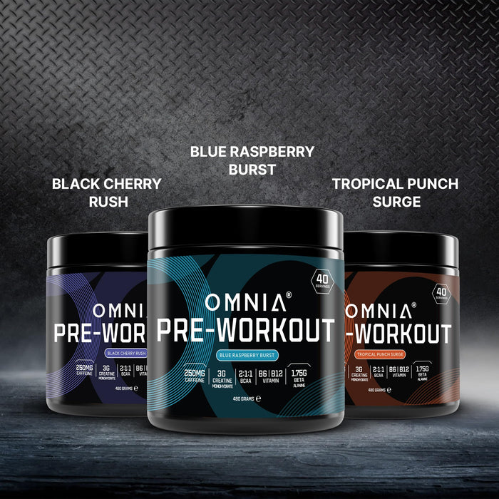 OMNIA Power Pre Workout Powder, Pre Workout Energy Drink with Creatine Monohydrate, Beta-Alanine, Caffeine and Citrulline, 40 Servings, 480g
