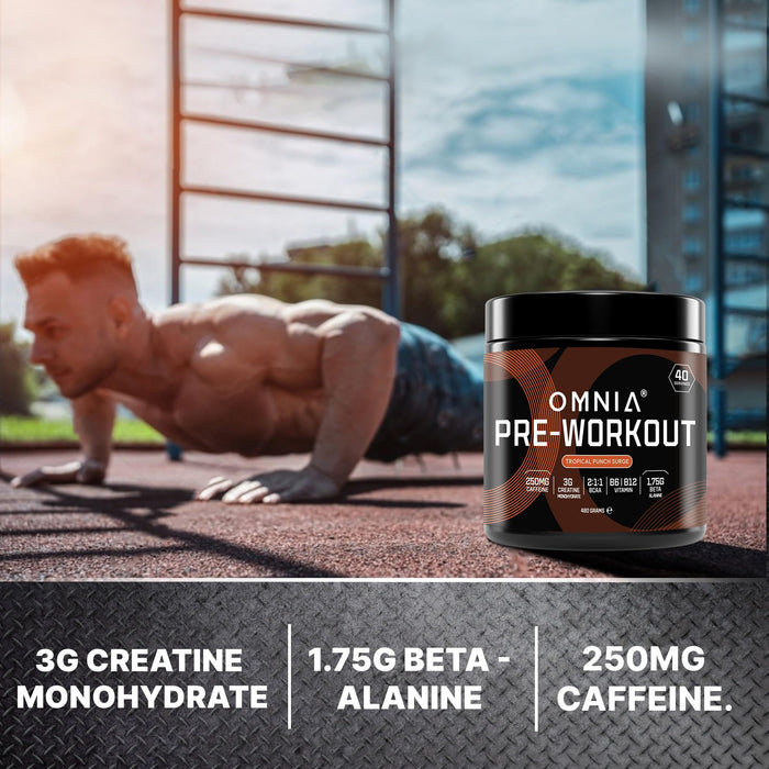 OMNIA Power Pre Workout Powder, Pre Workout Energy Drink with Creatine Monohydrate, Beta-Alanine, Caffeine and Citrulline, 40 Servings, 480g