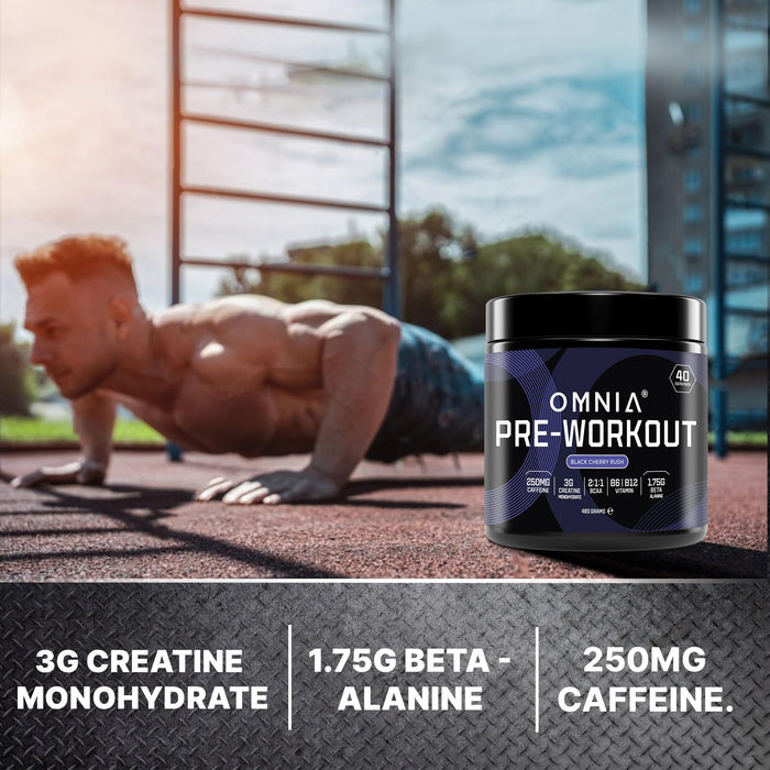 OMNIA Power Pre Workout Powder, Pre Workout Energy Drink with Creatine Monohydrate, Beta-Alanine, Caffeine and Citrulline, 40 Servings, 480g