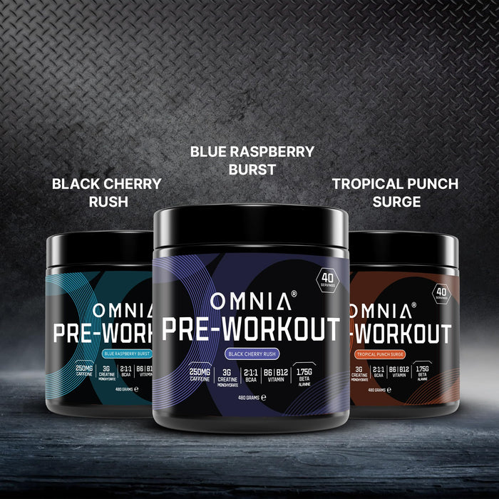OMNIA Power Pre Workout Powder, Pre Workout Energy Drink with Creatine Monohydrate, Beta-Alanine, Caffeine and Citrulline, 40 Servings, 480g