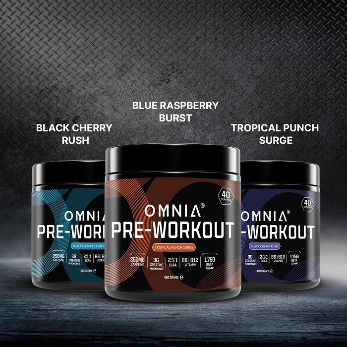 OMNIA Power Pre Workout Powder, Pre Workout Energy Drink with Creatine Monohydrate, Beta-Alanine, Caffeine and Citrulline, 40 Servings, 480g