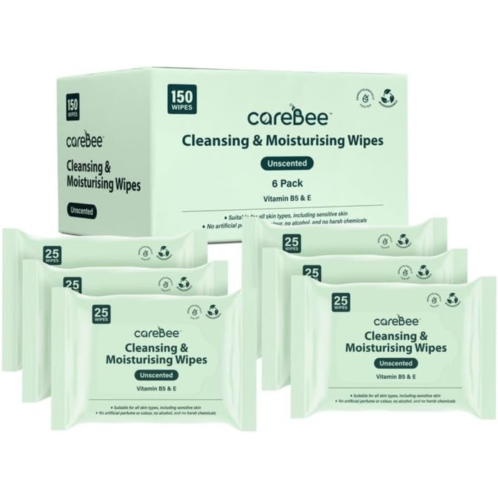 CareBee Plastic-Free Facial Wipes, 25 Wipes Per Pack, Plant-Based & FSC Certified | Biodegradable, Gentle Makeup Remover Wipes | Vegan, Eco-Friendly Cleansing Wipes for All Skin Types